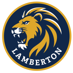 Robert E. Lamberton School logo featuring a navy and gold lion inside a circular emblem with the word “Lamberton.”